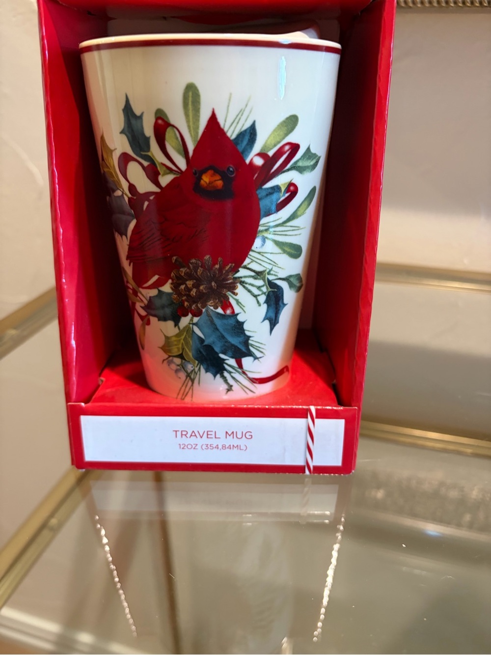 Lenox Holiday Cardinal Travel Mug - White and Red